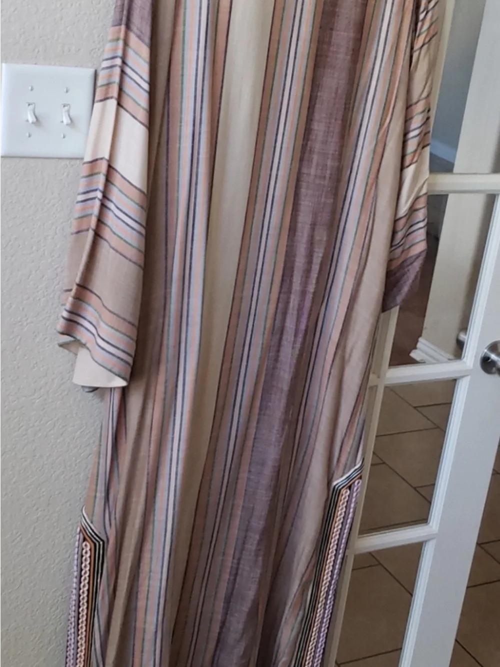 Tory Burch Striped Tassel Kaftan in Beige and Tan
